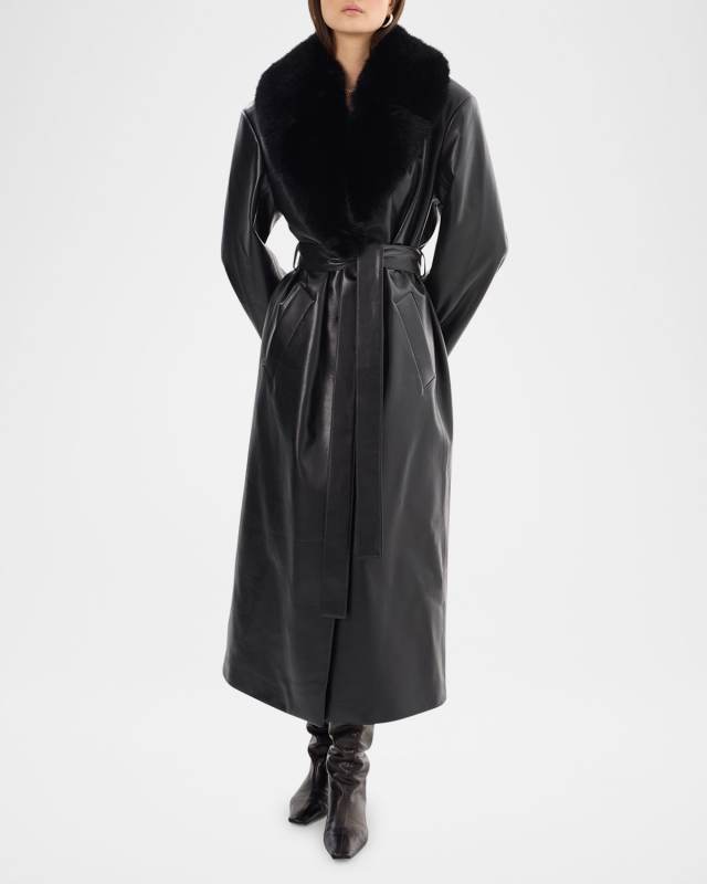 Sarita Recycled Sheep Leather Maxi Coat with Faux Fur Coll